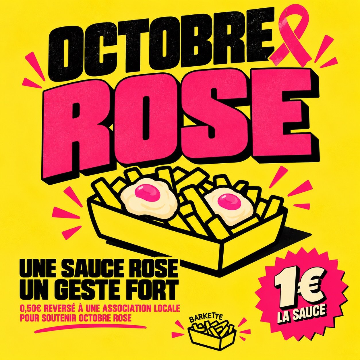 LA MAYO ROSE POUR OCTOBRE ROSE 🩷

L&rsquo;ann&eacute;e derni&egrave;re, pour notre premi&egrave;re participation &agrave; Octobre Rose, on avait d&eacute;cid&eacute; de faire les choses &agrave; notre fa&ccedil;on : une sauce rose, des frites et l&r