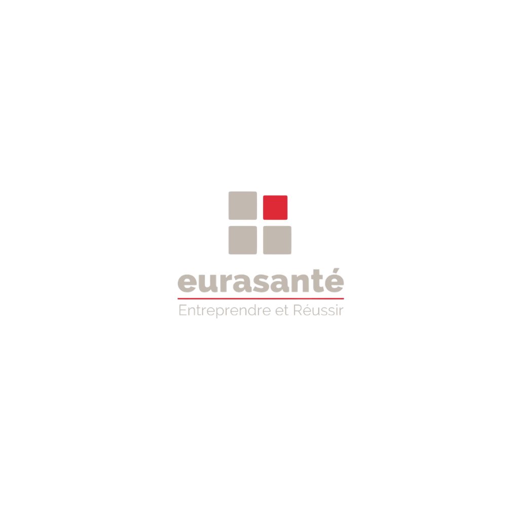 Logo de Eurasanté avec quatre carrés, dont un rouge, et le texte « eurasanté » en gris foncé, sous lequel il y a la phrase « Entreprendre et Réussir ».
