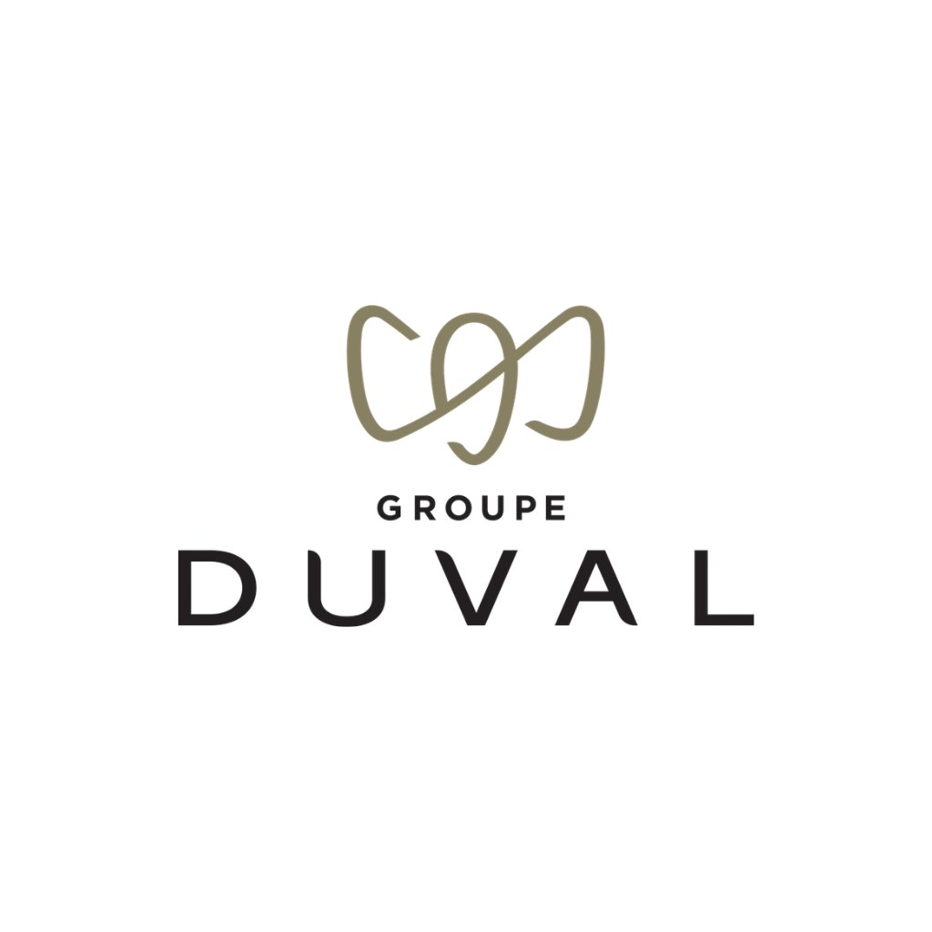 Logo du groupe Duval avec une icône abstraite au-dessus et le nom écrit en dessous.