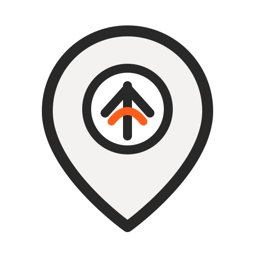 Icon of an airplane with a red warning line inside a location mark.