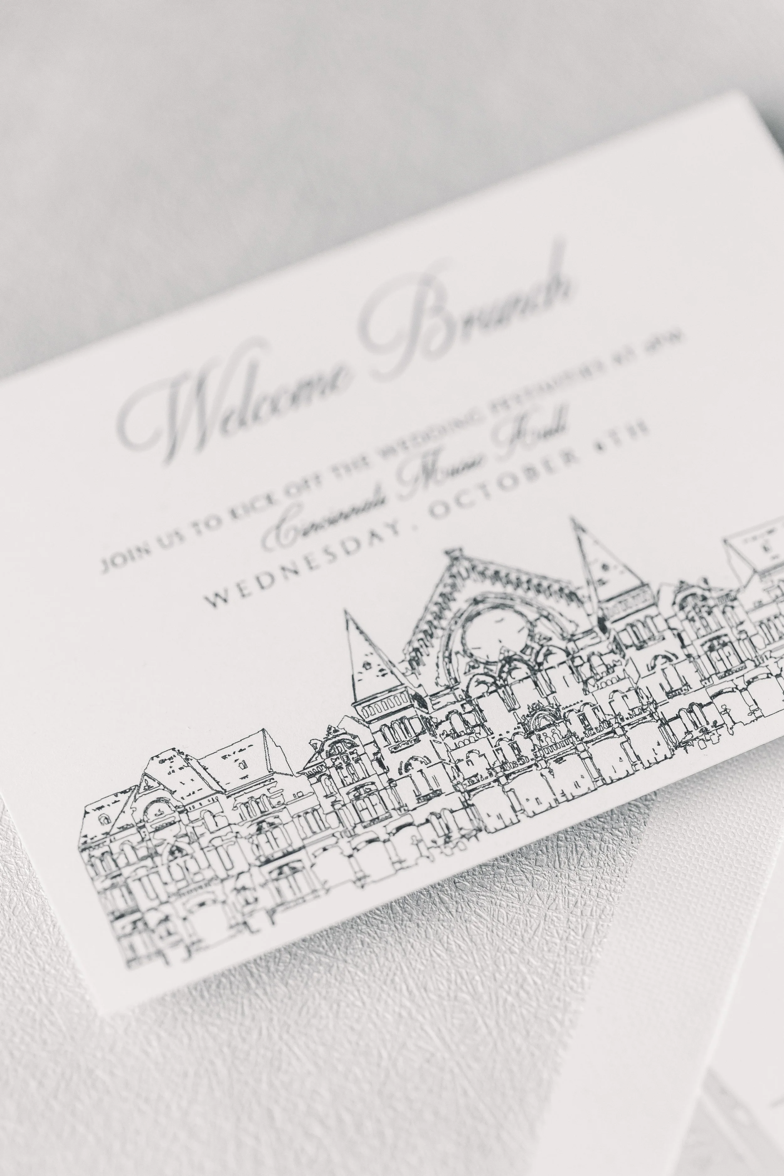 Custom venue line illustration exclusively created to reflect the celebration's venue.