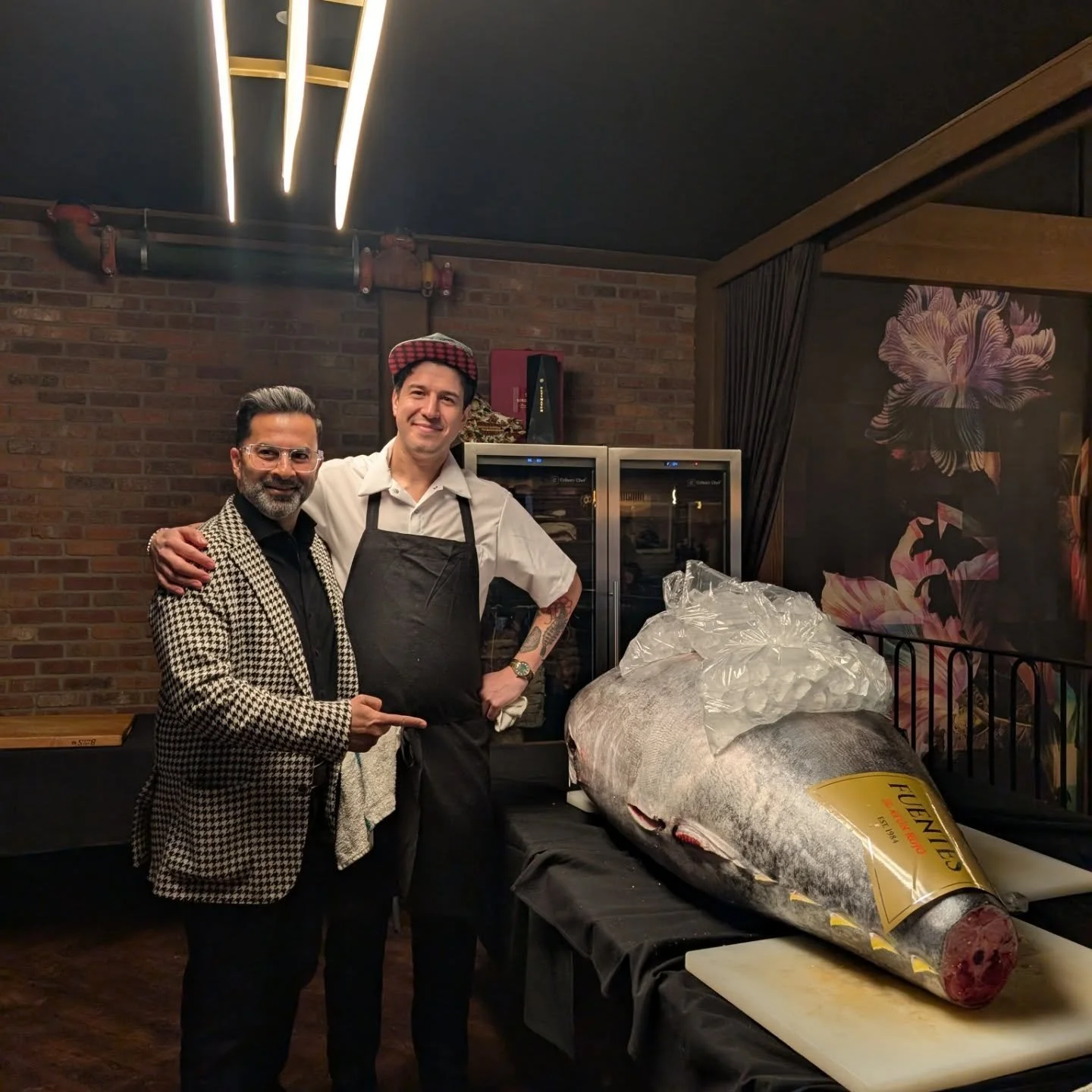 Just pre-service, this is what 411 pounds looks like! Thank you @ollivergreyofficial for the bespoke jacket for this event and @mr.taylorandreas
@andreas_yyc  for the fresh style for the event!

#tuna #yycchampagne #avize #yycfood