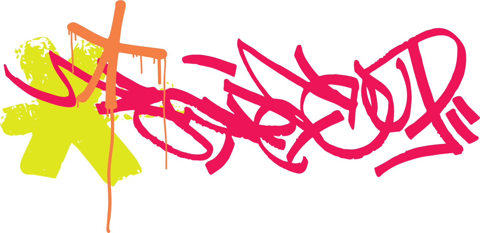 Colorful graffiti-style text that reads 'ART' in pink, yellow, and orange on a black background.