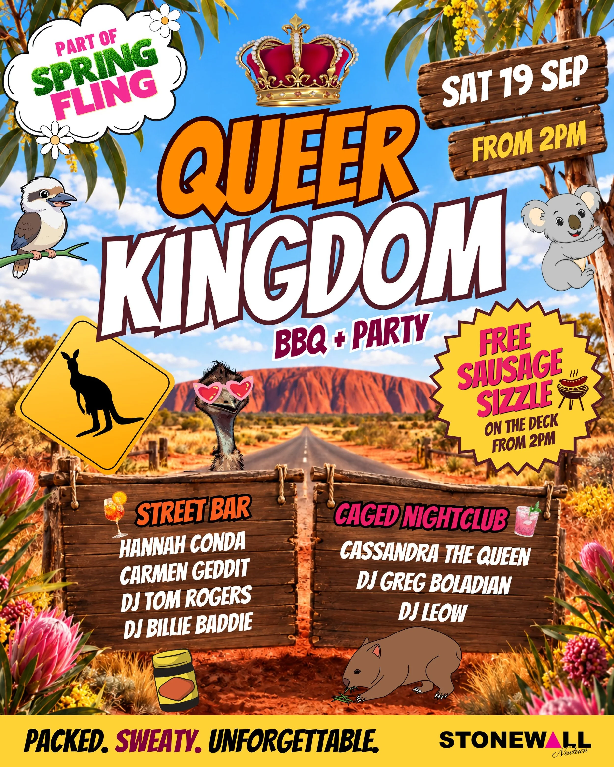 FREE sausage sizzle. Drag queens. DJs. Three levels. One very queer Saturday. 🌭👑🪩

Get down early for the Deck sausage sizzle from 2pm, then Queer Kingdom kicks off from 8pm with Hannah Conda, Carmen Geddit, Cassandra The Queen and more.