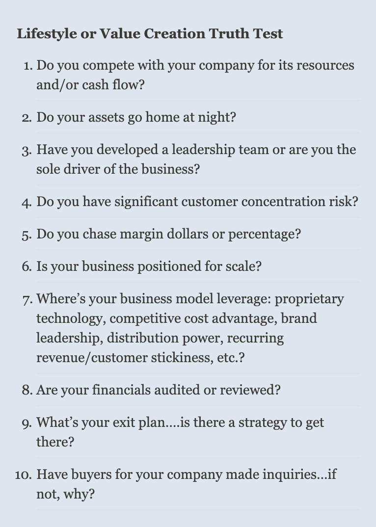 Lifestyle or Value Creation Business