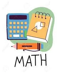 Calculator, notebook with geometric shapes, pen, and the word 'MATH'