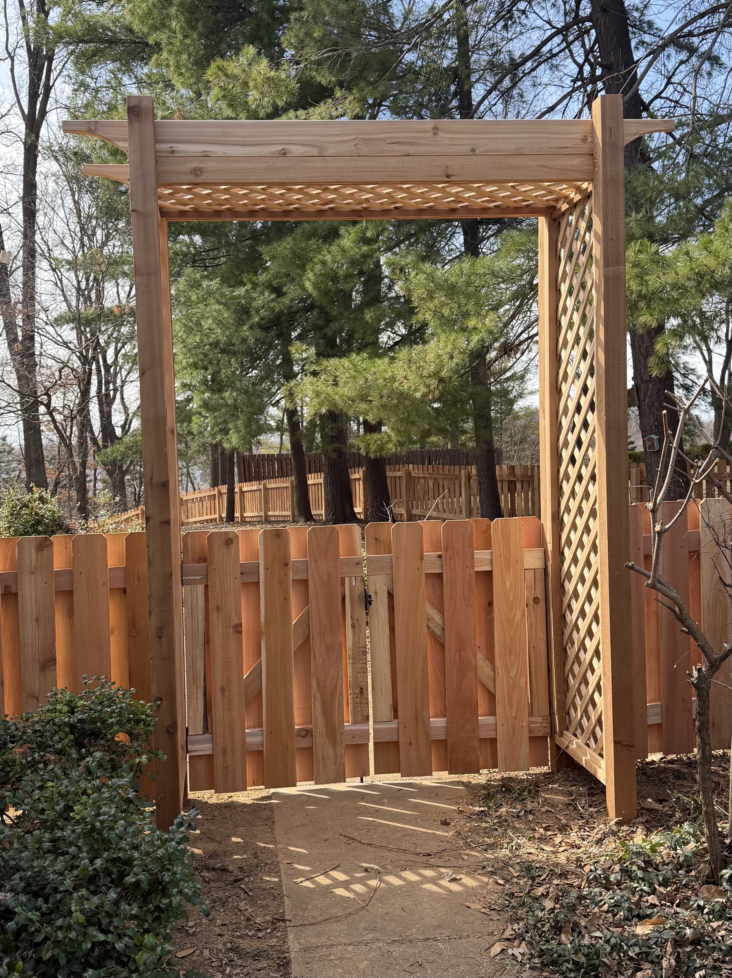 4' Custom Cedar Shadowbox Fence With Arbor in St. Charles, MO