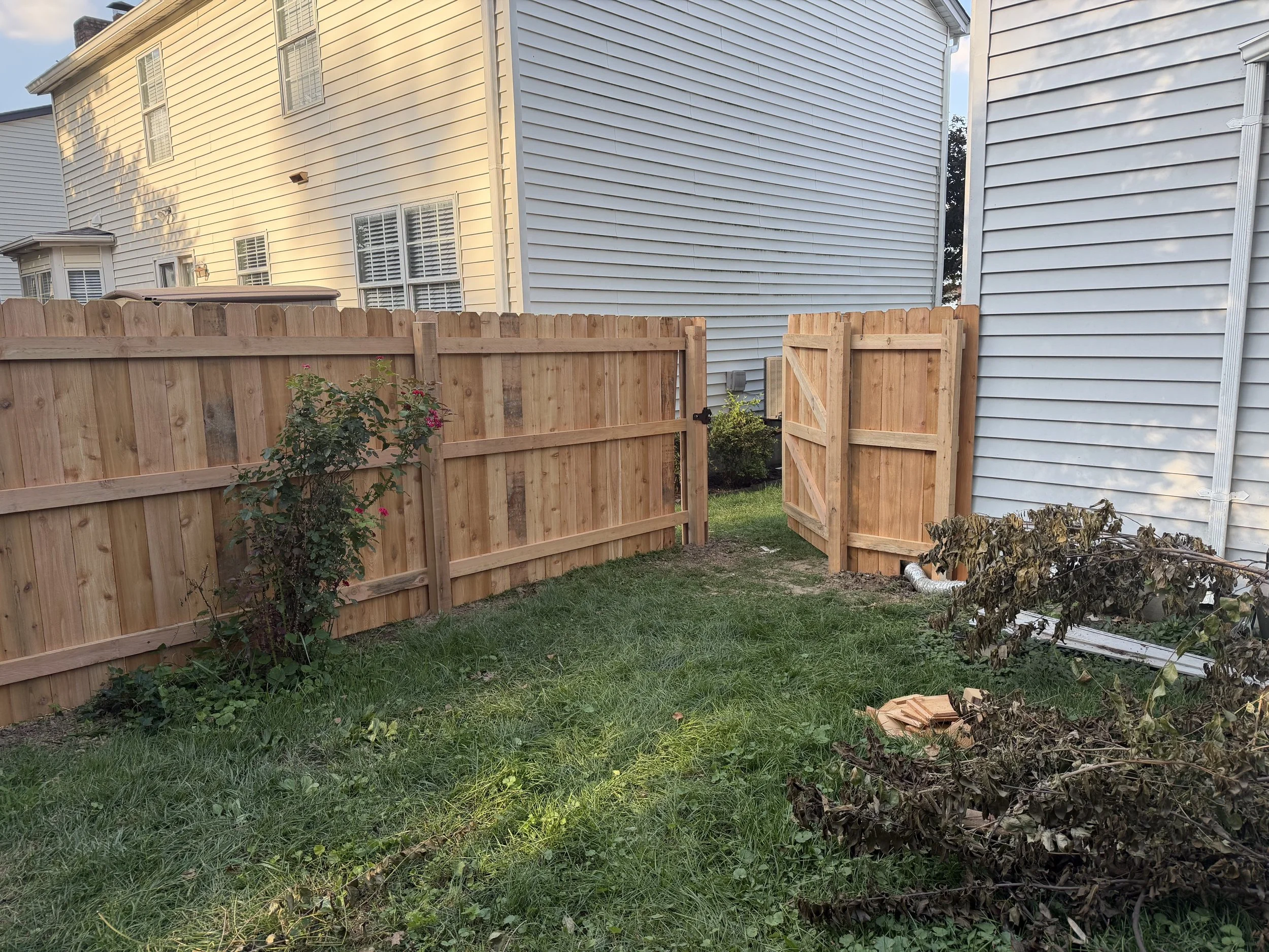 Cedar privacy fence with gate