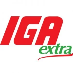 IGA Extra logo with red bold letters and green and red text underneath.