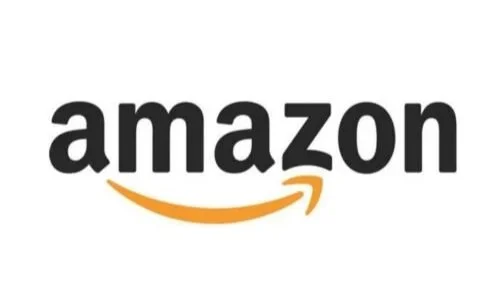 Amazon logo with text and curved arrow underneath.