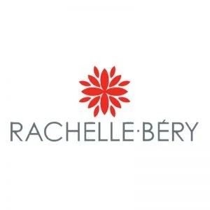 Logo of Rachelle Bery with a red floral design above the brand name.