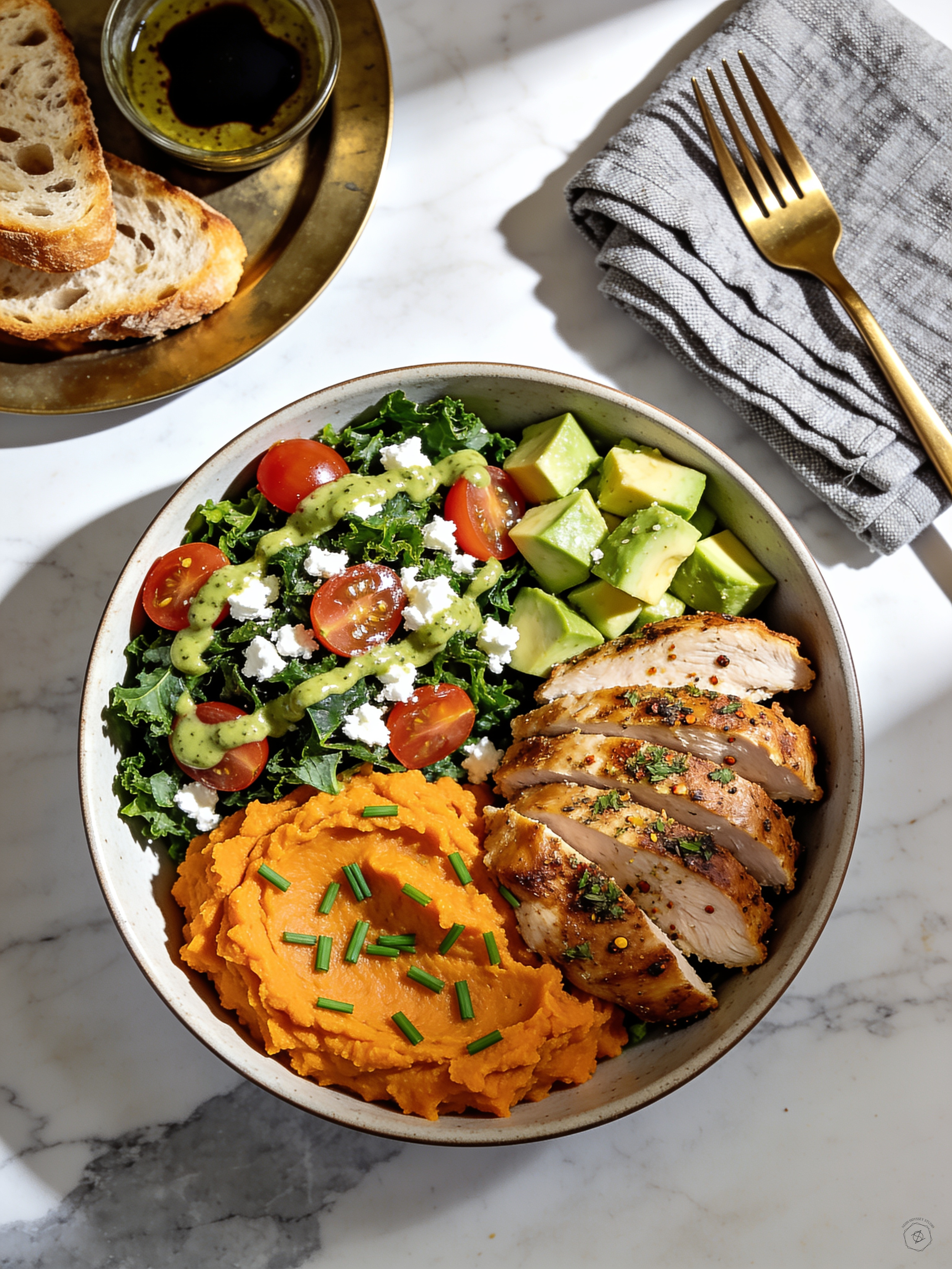 Saturday Nourish Bowl: Sweet Potato, Garlic Chicken &amp; Green Goddess Glow