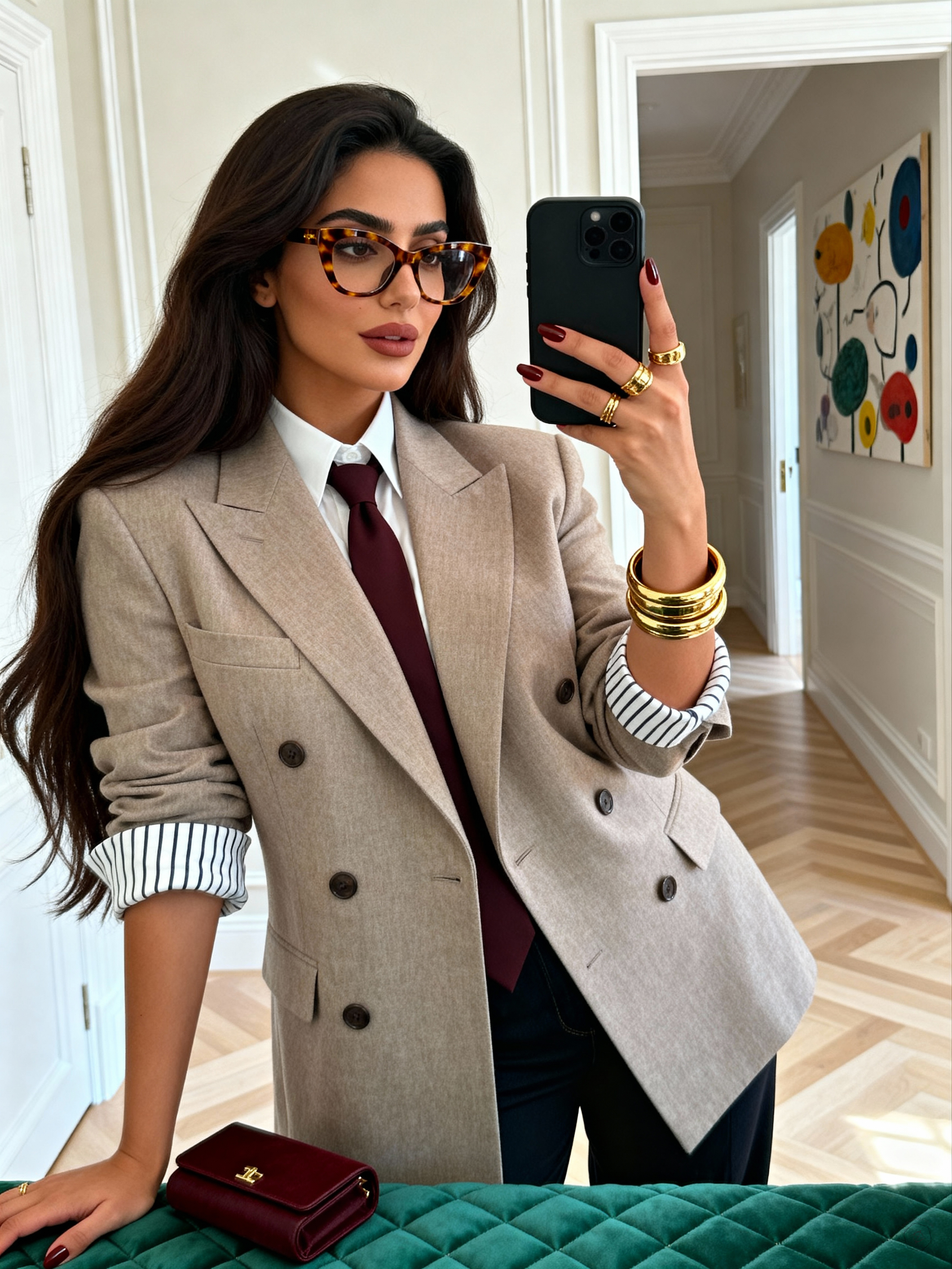 Mirror selfie and classy blazer layers
