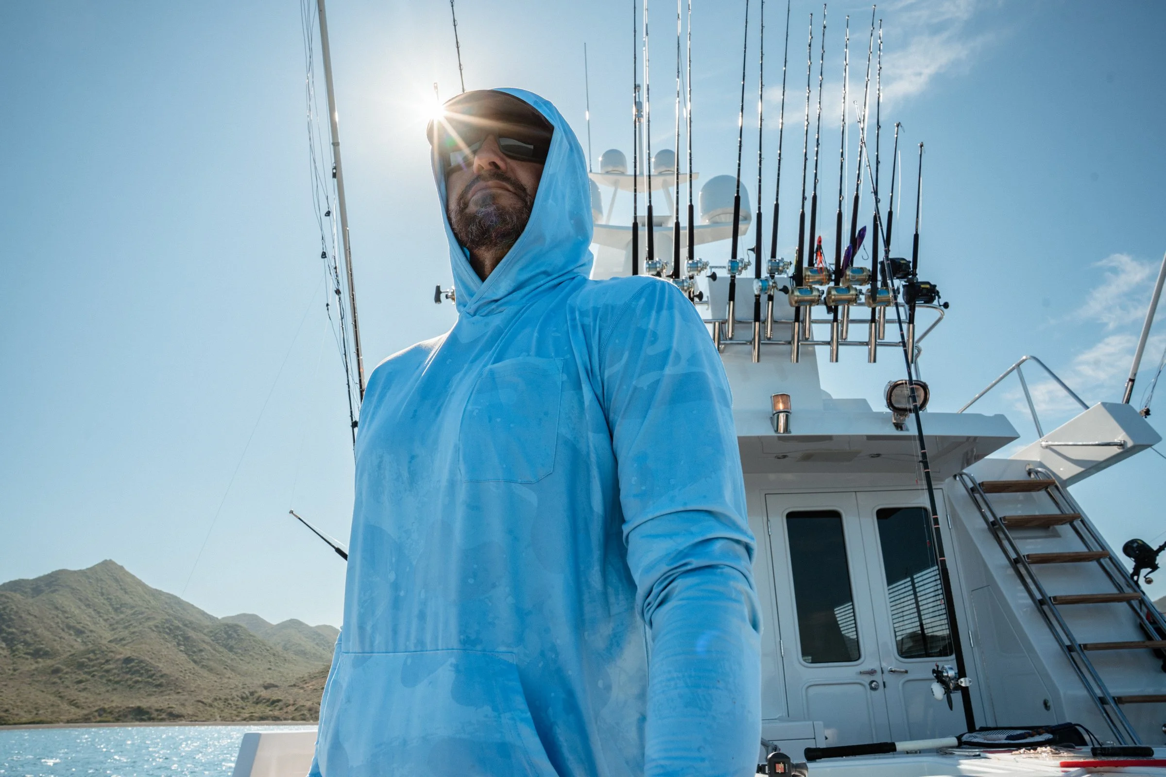 Don't let the good weather fool you, long days in the sun still require the best protection. Grant in the Freespool shirt.