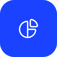 Blue app icon with a white stylized pie chart or graph design in the center