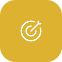 A white target with an arrow hitting the center, on a gold background.