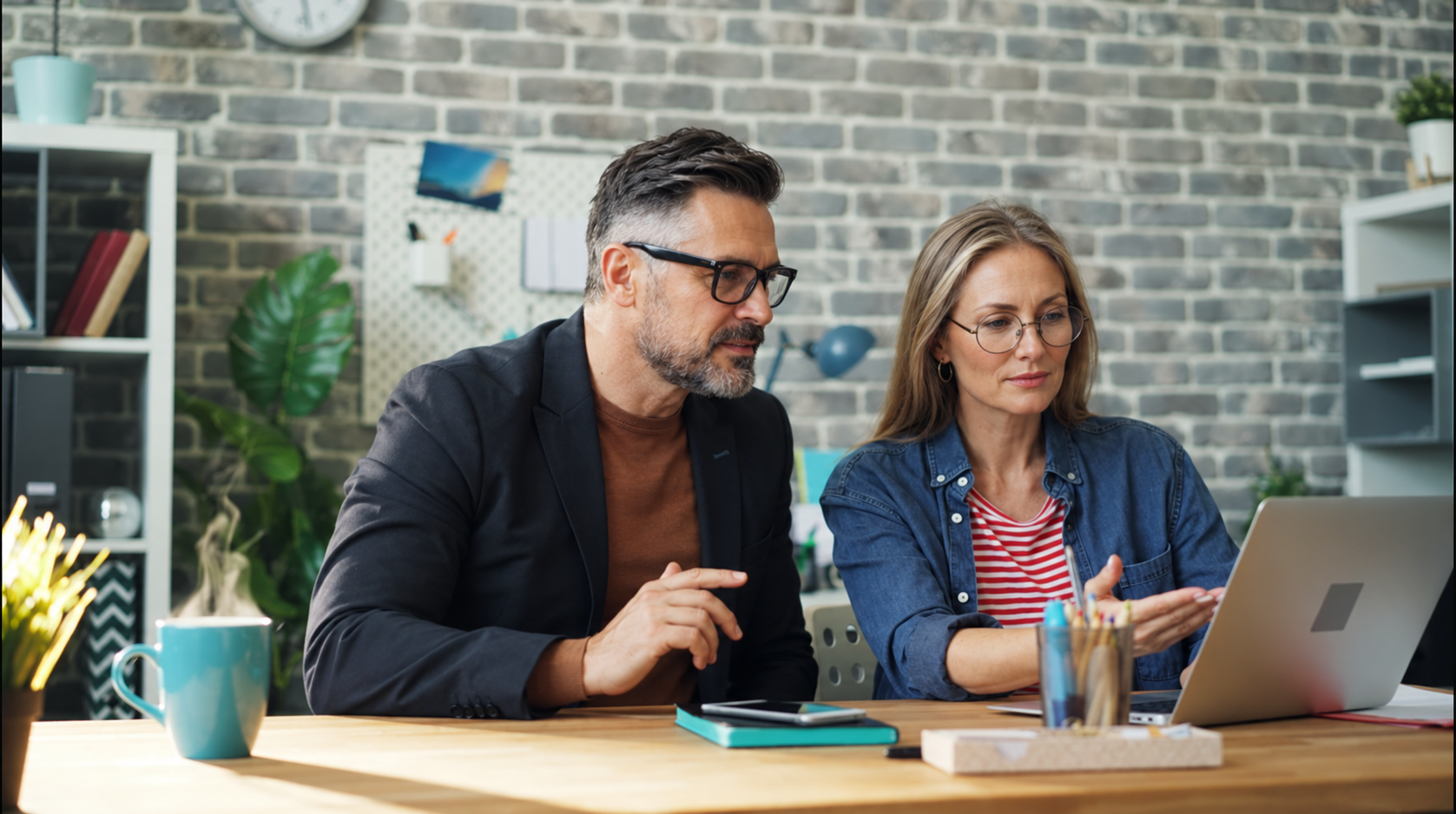 A couple in an office looking at WealthTrace