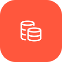 Icon of a stack of coins inside an orange circle.