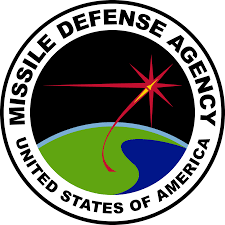 Logo of the Missile Defense Agency featuring a stylized missile over Earth with a starburst and a curved line.