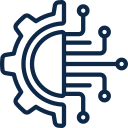 Abstract digital circuit design with blue lines and nodes on a dark background