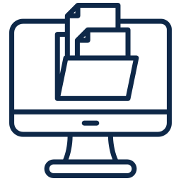 Computer monitor with open folders and documents displayed on the screen.