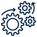 Illustration of interconnected gears or cogs, representing machinery or process automation.