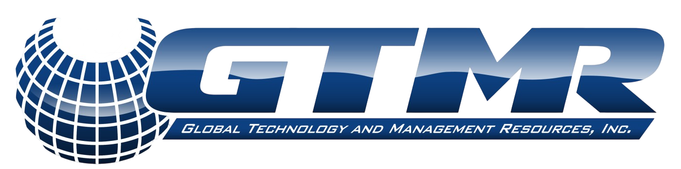 3D logo of GTM with a globe design on the left and the text "GTM" in large letters, with a banner underneath reading "Global Technology and Management Resources, Inc."
