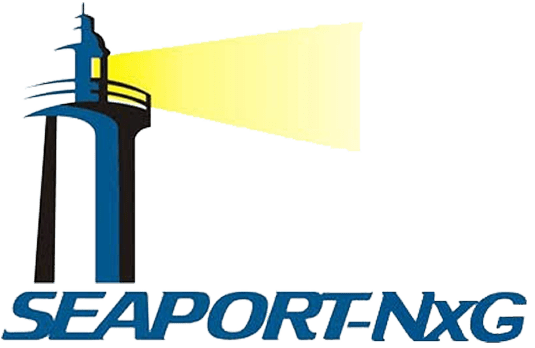 Illustration of a lighthouse shining a beam of light and the text 'SEAPORT, INC.' below.