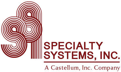 Logo of Specialty Systems, Inc. featuring stylized red concentric circles and text