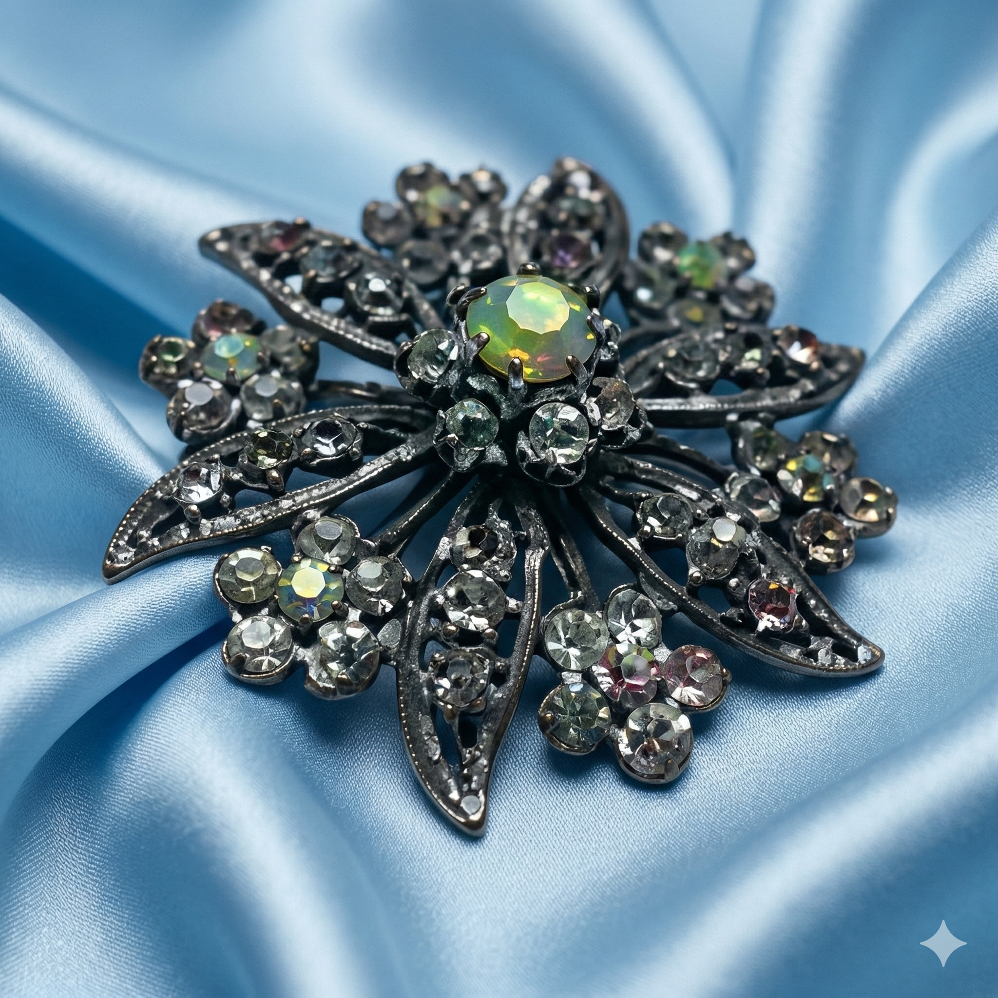 Vintage Silver-Tone "Frozen Bloom" AB Crystal Brooch — 18.0g