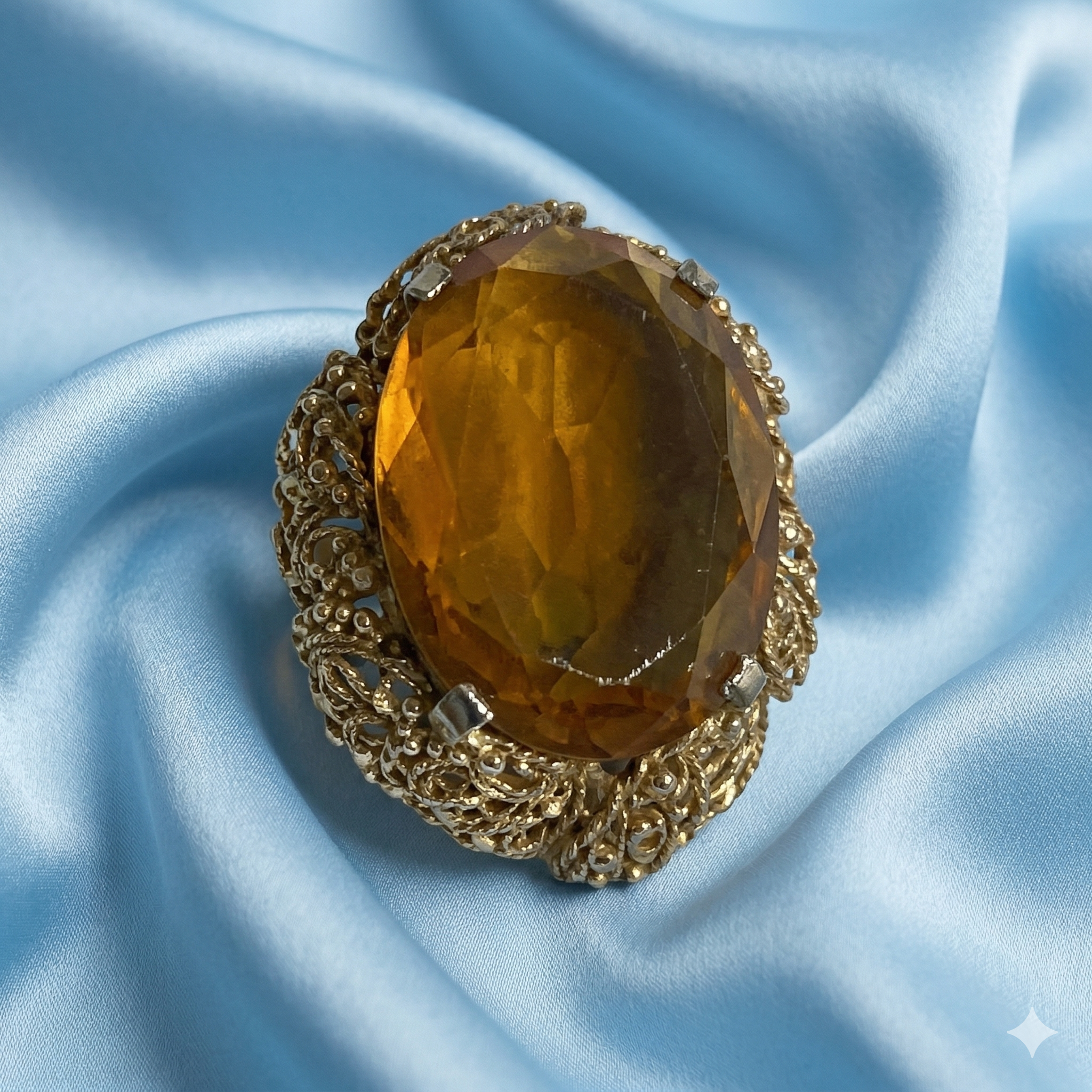 Vintage Citrine-Tone Statement Brooch — 43.0g — 3" x 2"