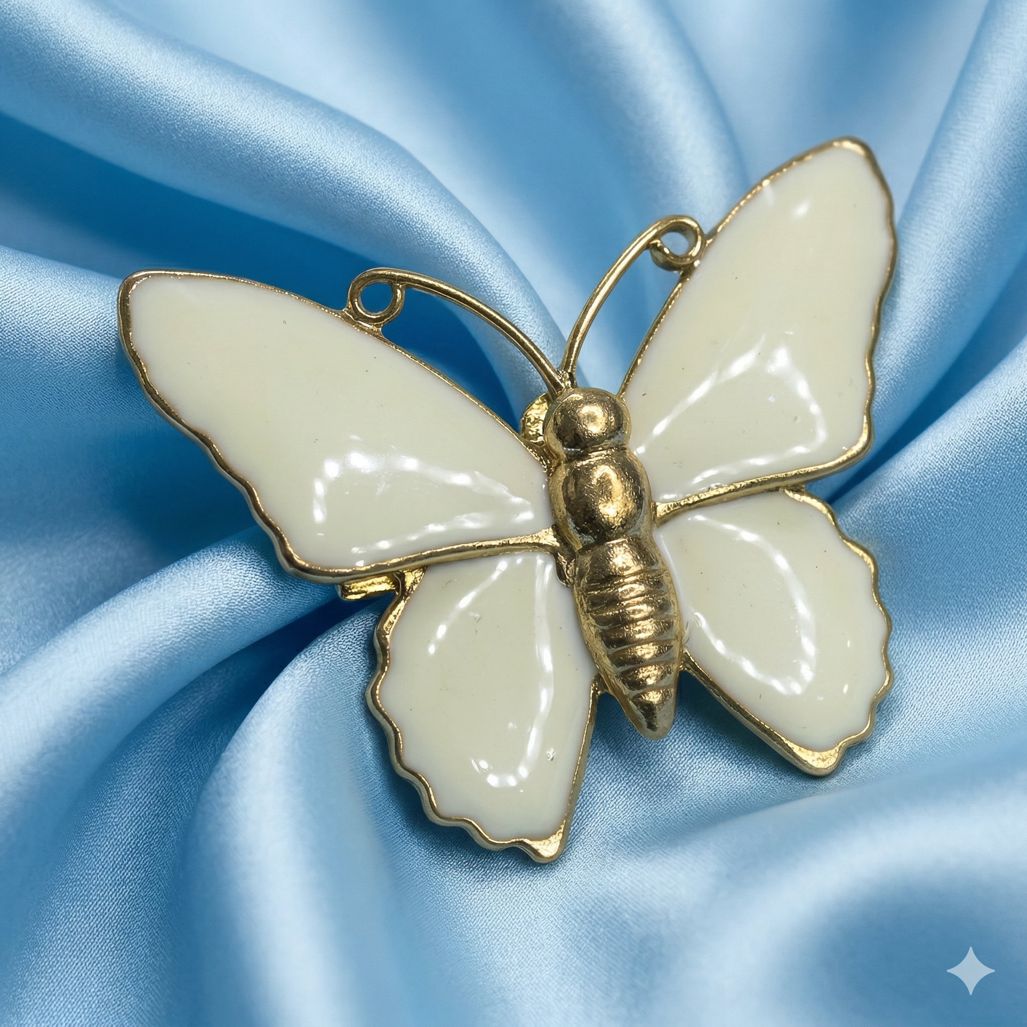 Vintage Cream Enamel "Summer Wing" Butterfly Brooch — 3.0