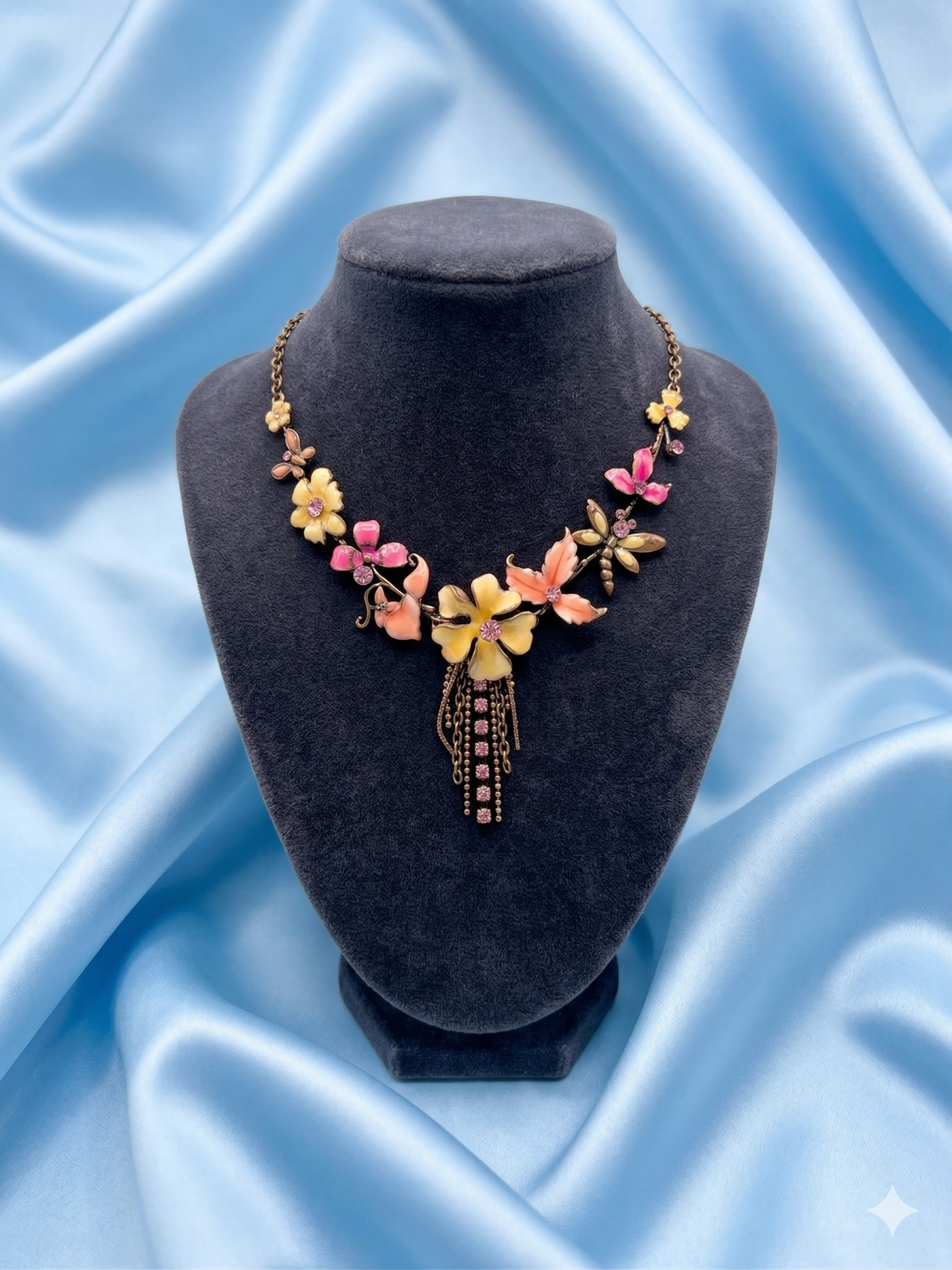 Vintage Bronze-Tone "Eternal Bloom" Enamel Garland Necklace — 35.0g — 16"