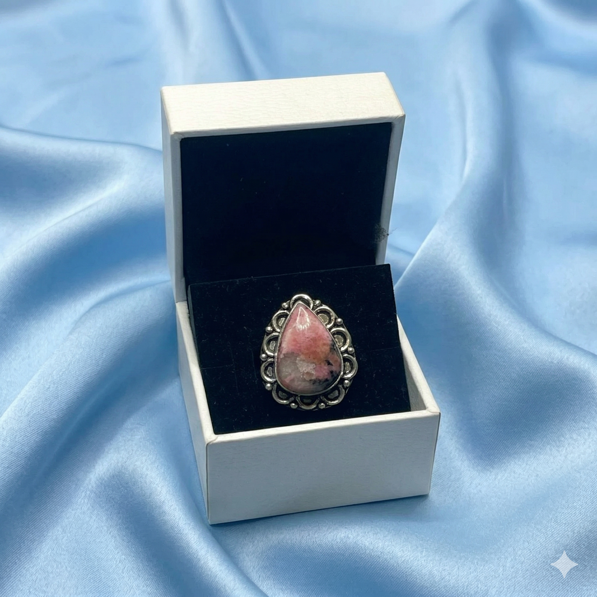 Vintage Ornate 925 Silver & Pink Gemstone Ring — 7.0g — Size M  stamped 925