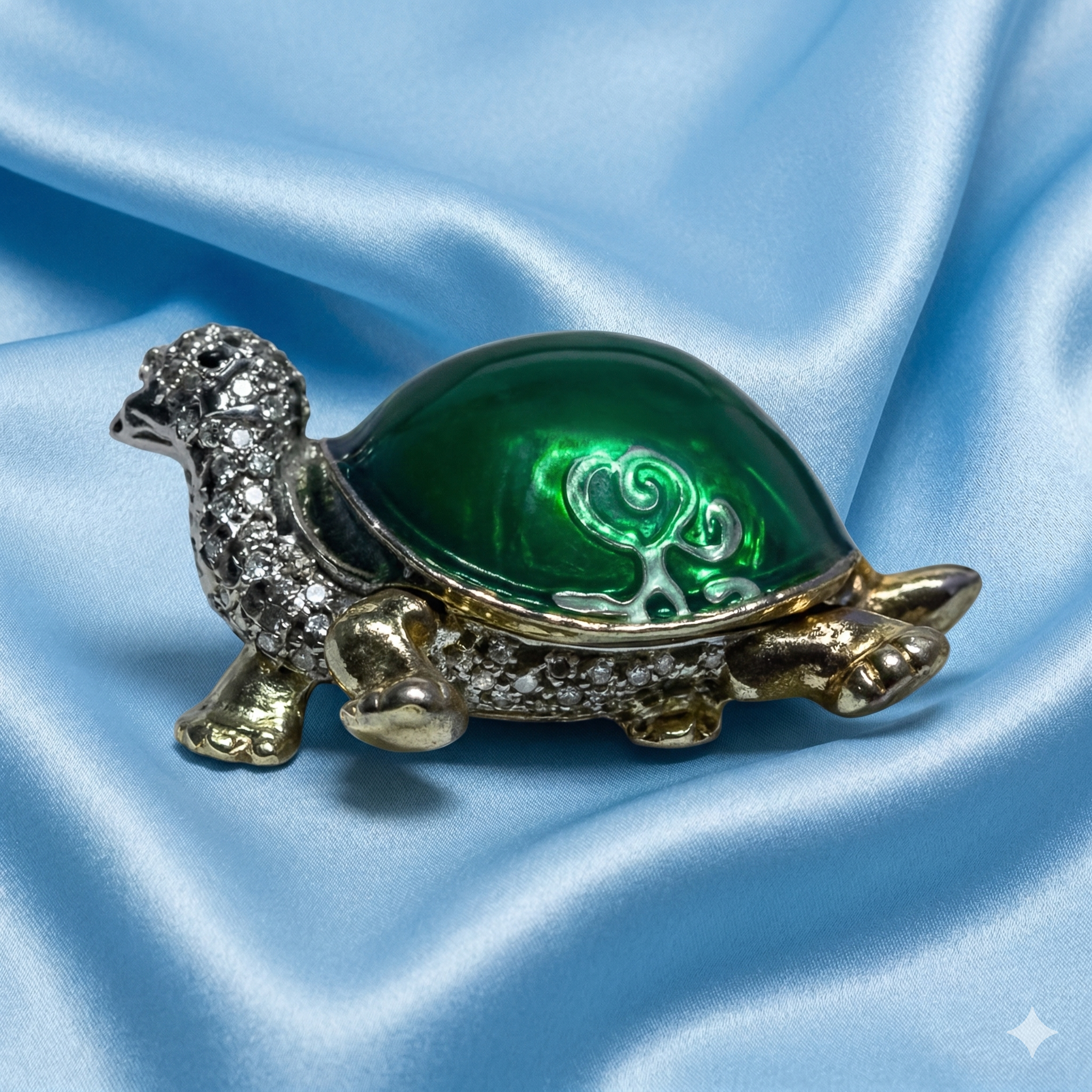 Vintage Emerald "Jelly Shell" Tortoise Brooch — 19.0g — 2" x 1"