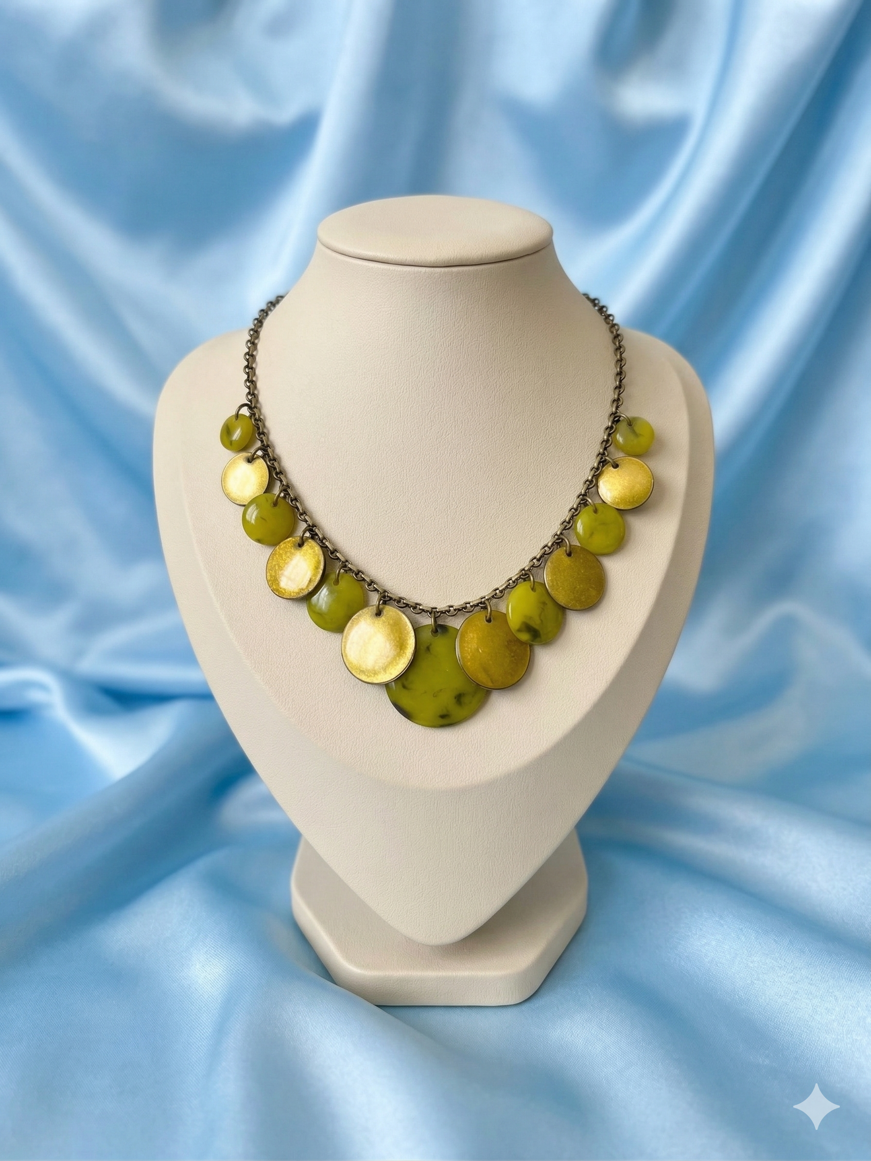 Vintage-Inspired Lime Green Disc Necklace
