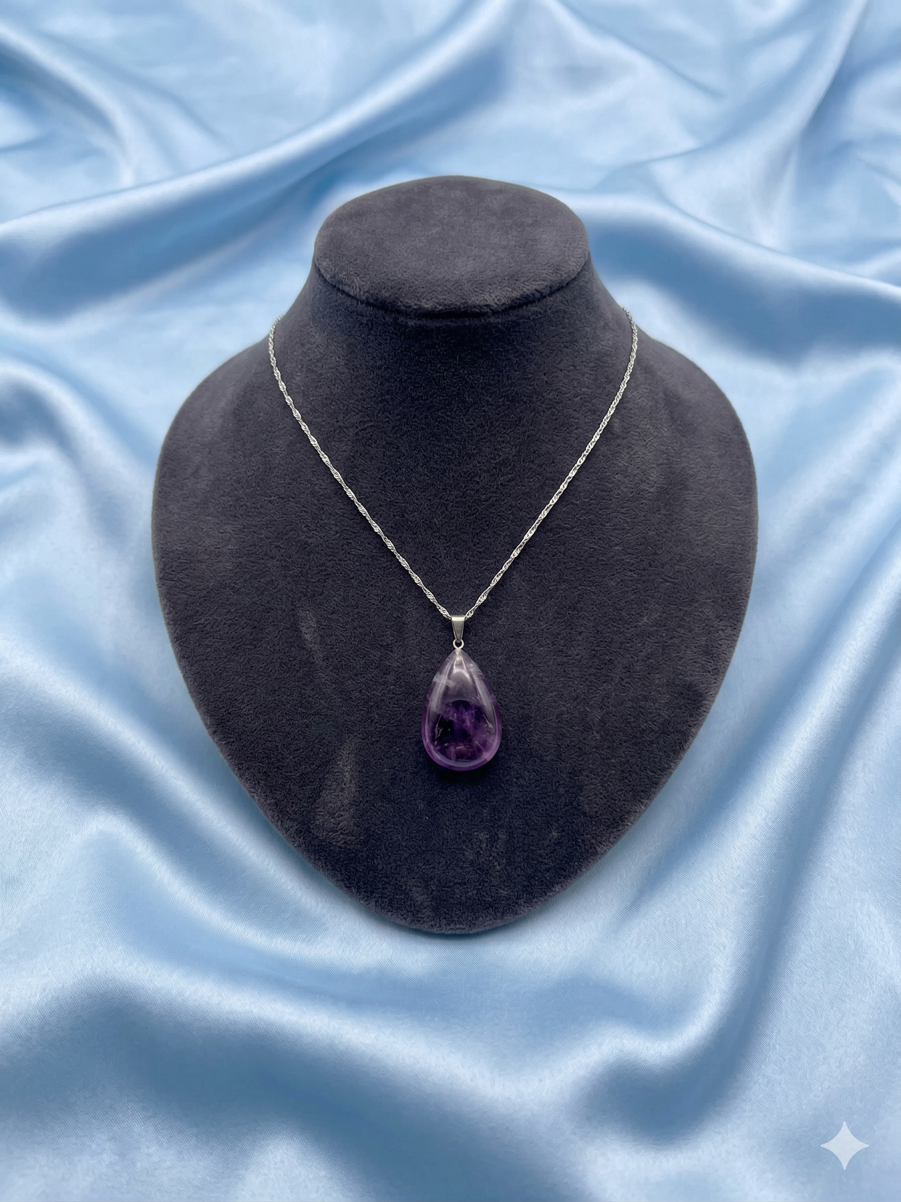 Natural Amethyst Teardrop Silver Pendant — 10.0g — 16"