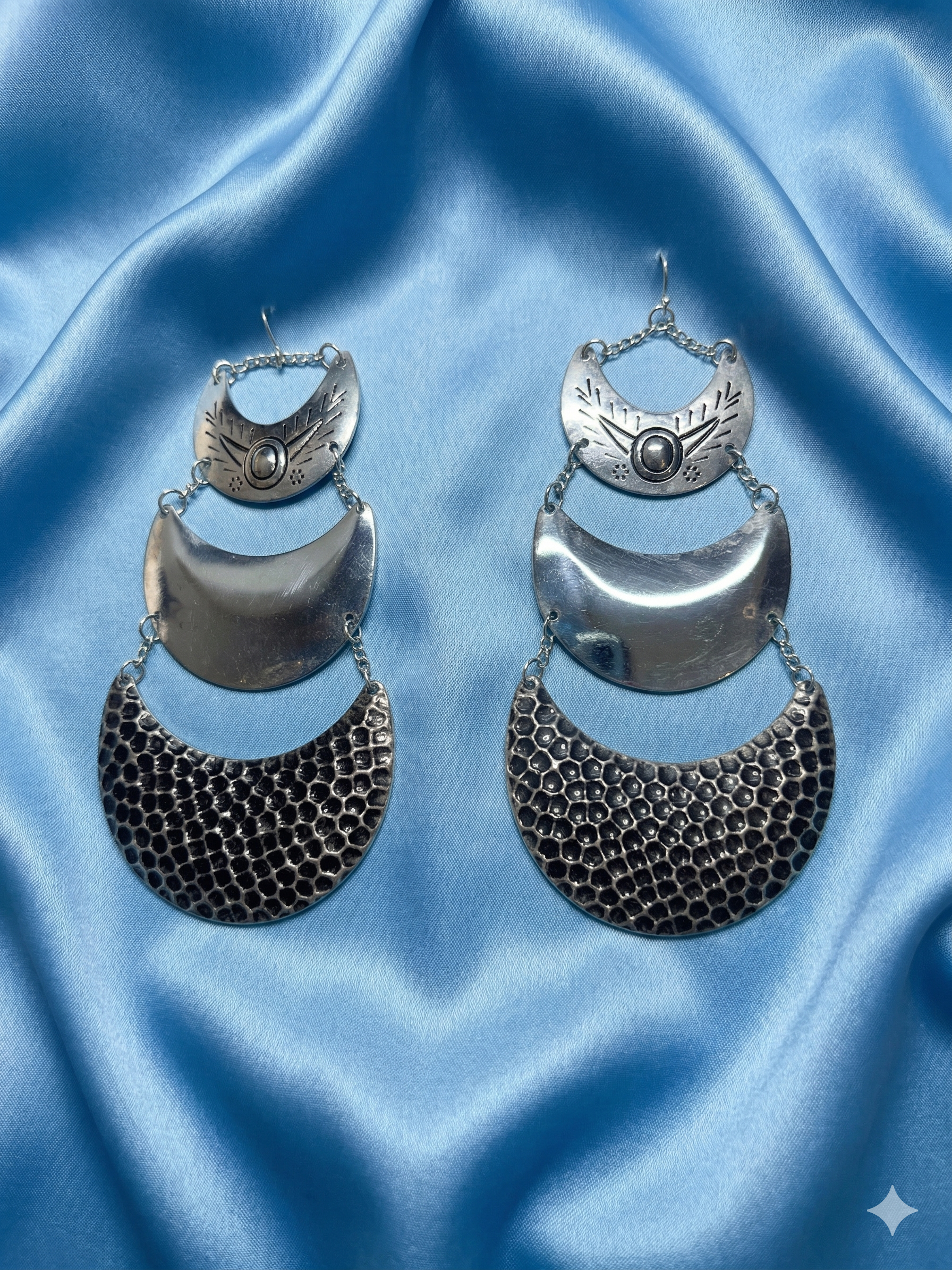 Vintage Celestial Triple-Tiered Crescent Moon Statement Earrings