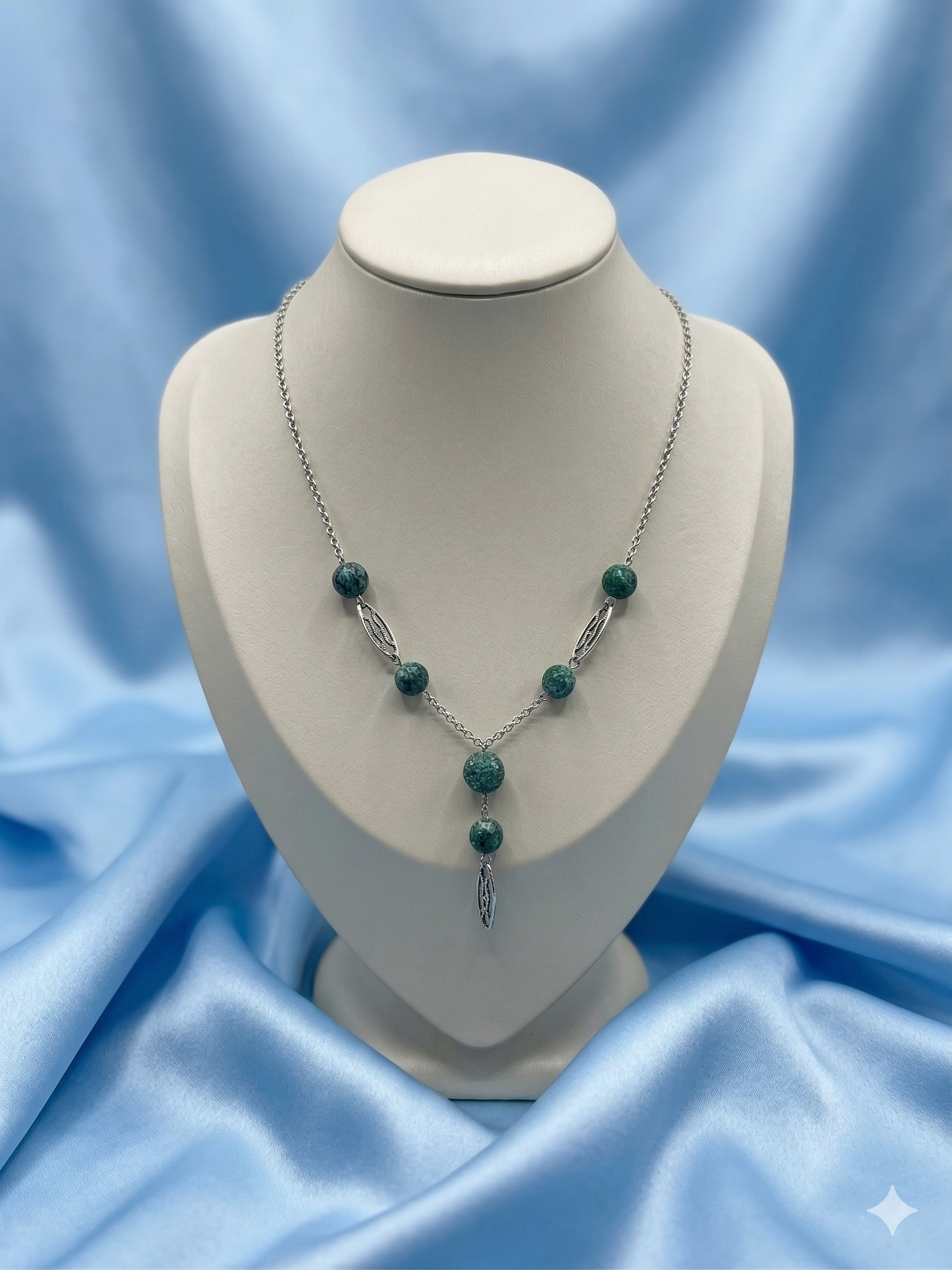 Artisan Silver & Speckled Teal "Lavalier" Necklace — 8.0g — 19"
