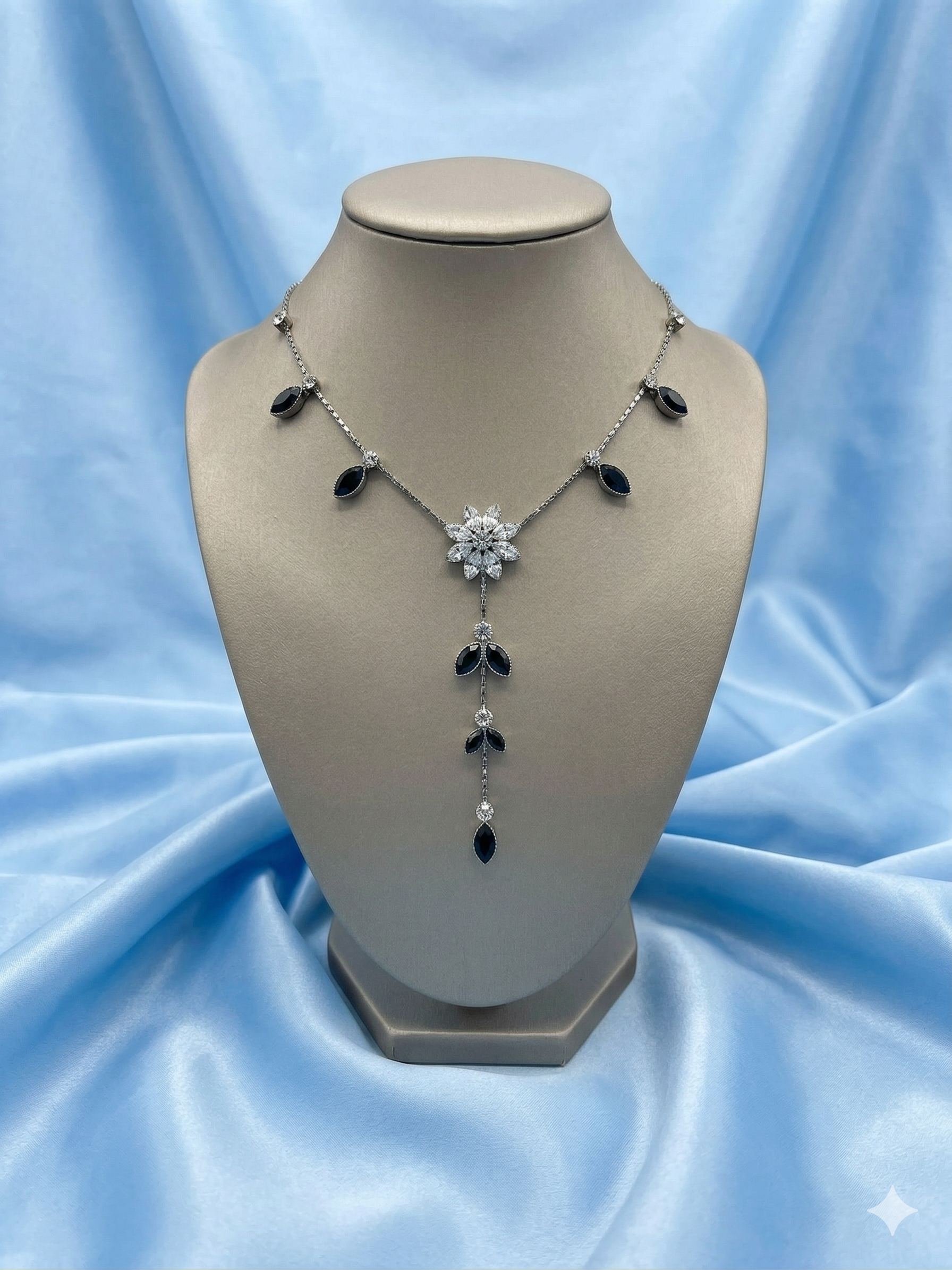Vintage "Midnight Blossom" Silver Lavalier Necklace — 1.0g — 17"