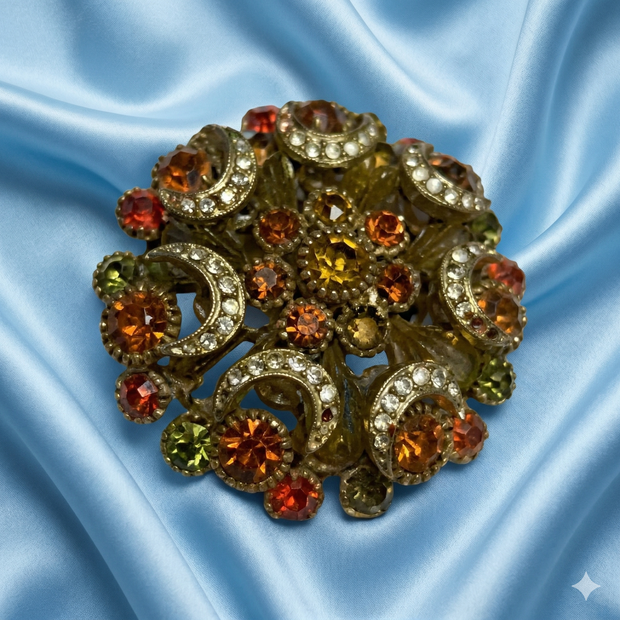Grand Mid-Century "Harvest Moon" Crystal Cluster Brooch — 46.0g