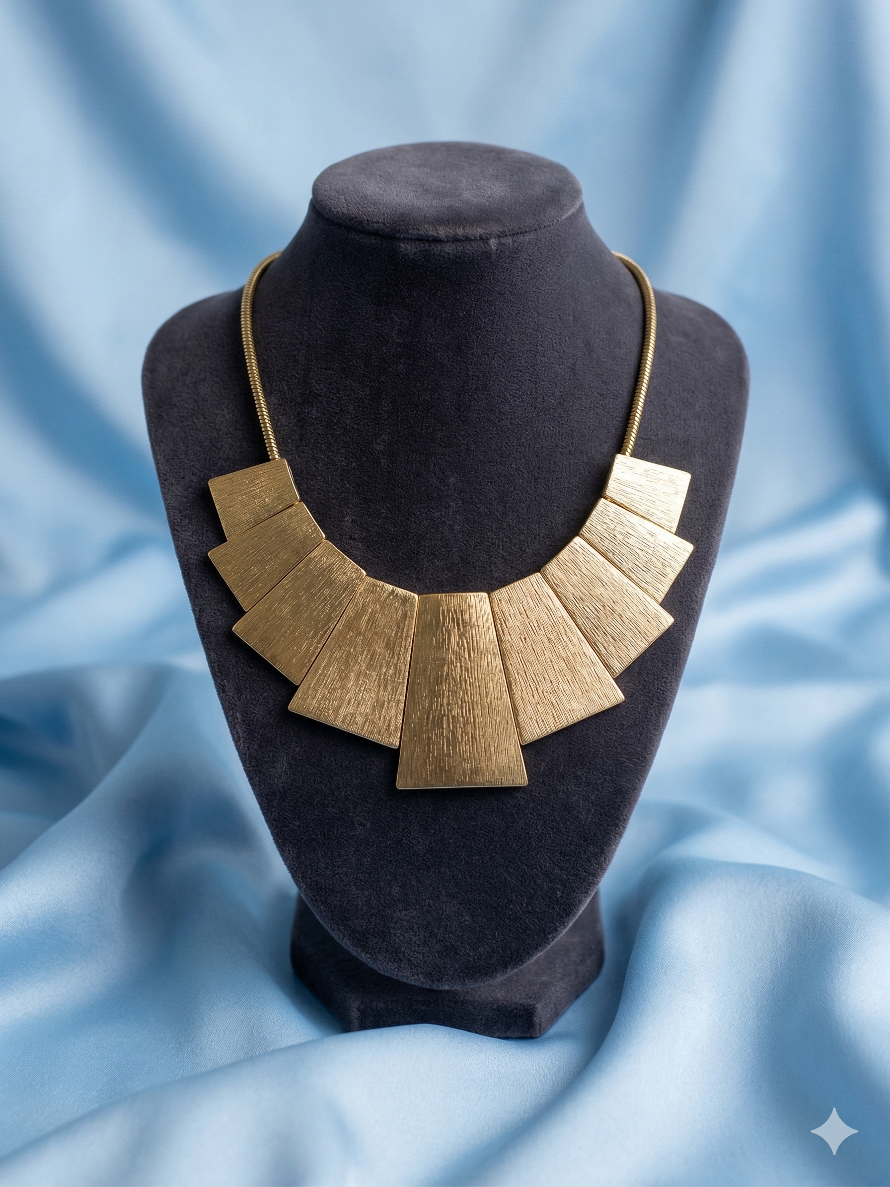 Vintage Brushed Gold "Cleopatra" Tapered Bib Necklace — 66.0g — 17"