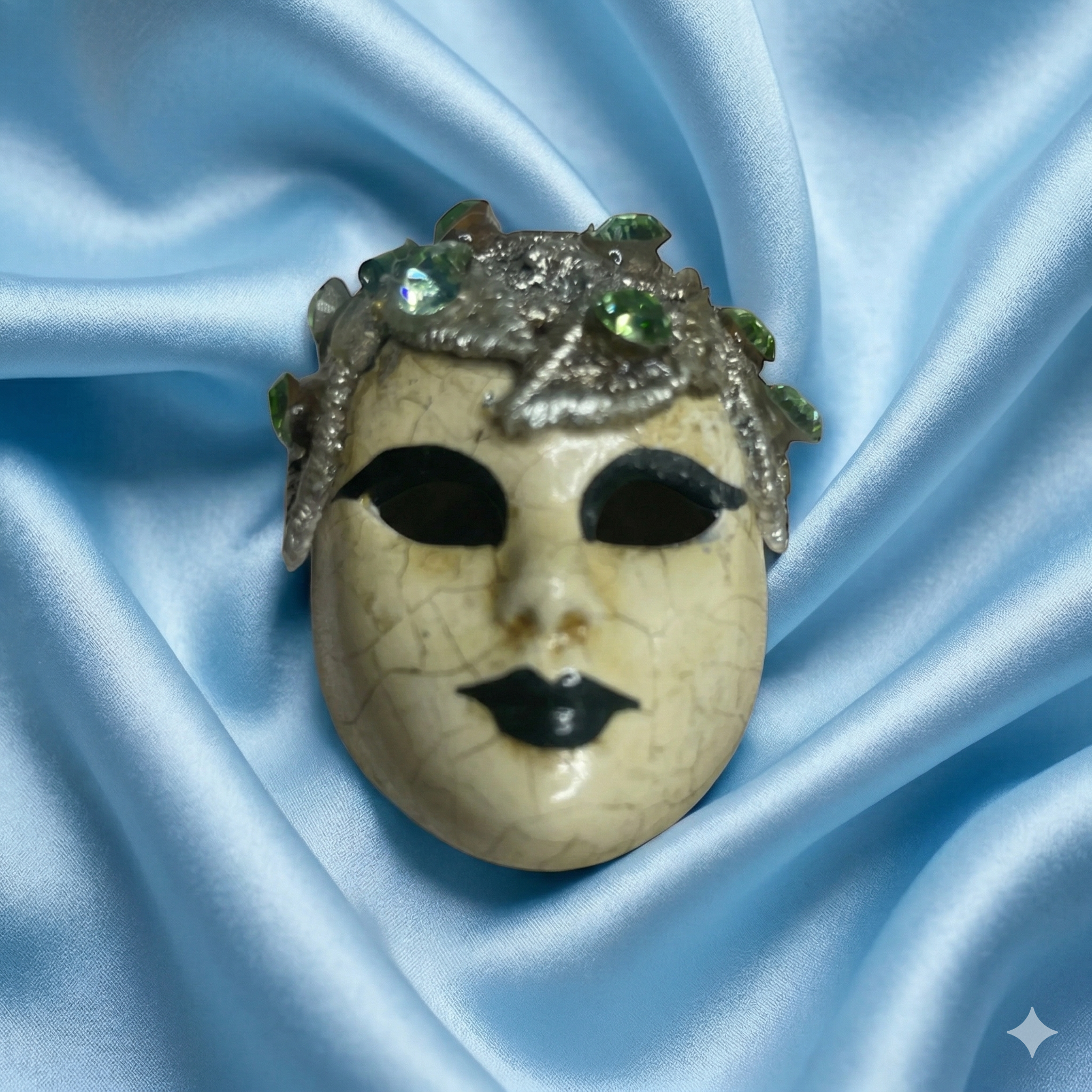 Vintage Venetian Masquerade Harlequin Brooch — 11.0g