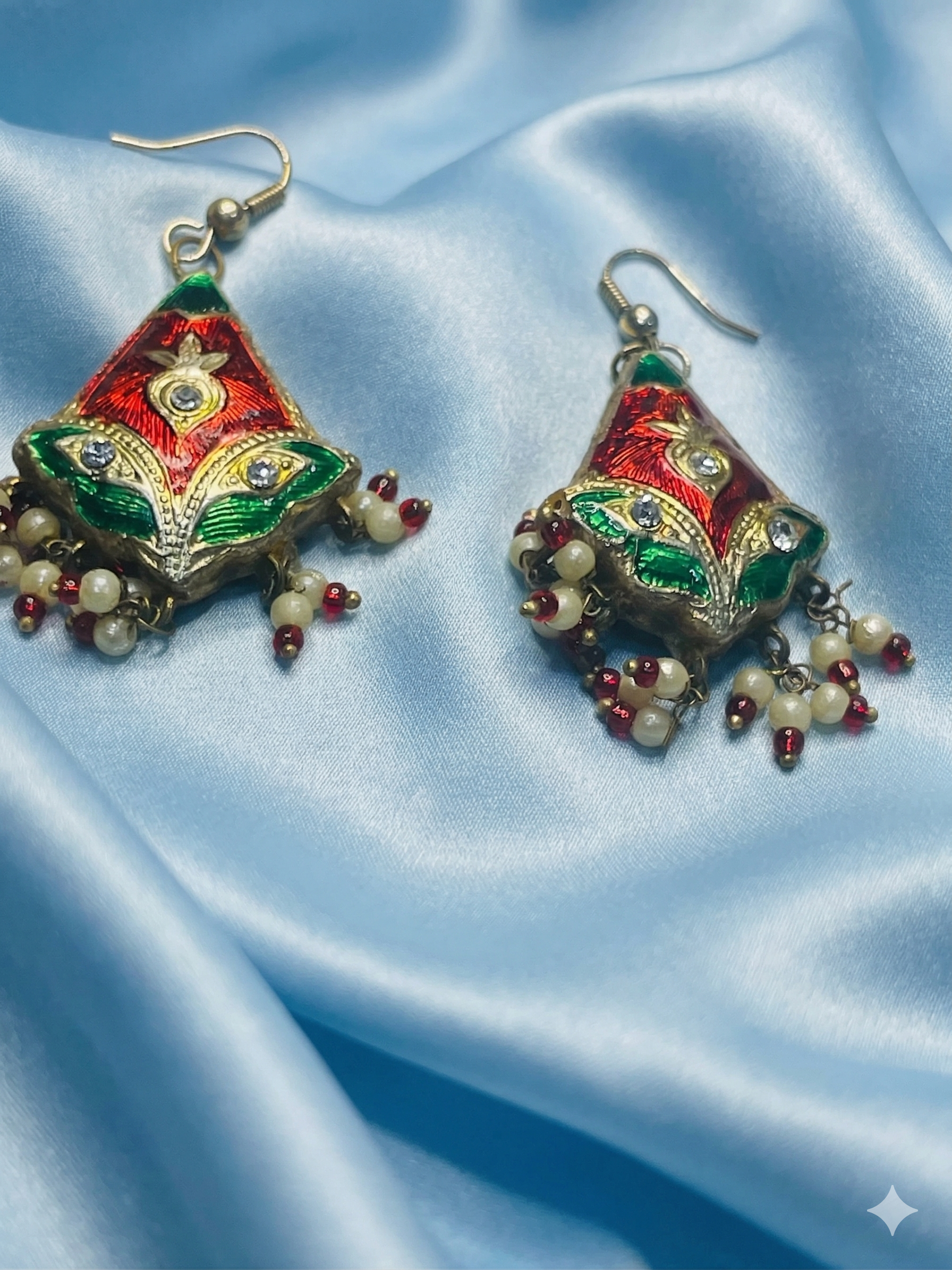 Vintage Jaipuri Hand-Painted "Cone-Work" Diamond Drops – Traditional Rajasthani Folk Art Jewelry