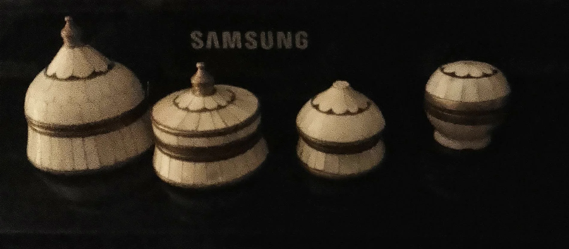 Set of 4 Vintage 'Big Top' Bone Mosaic & Brass Vanity Jars - Mid-Century Circus Revival