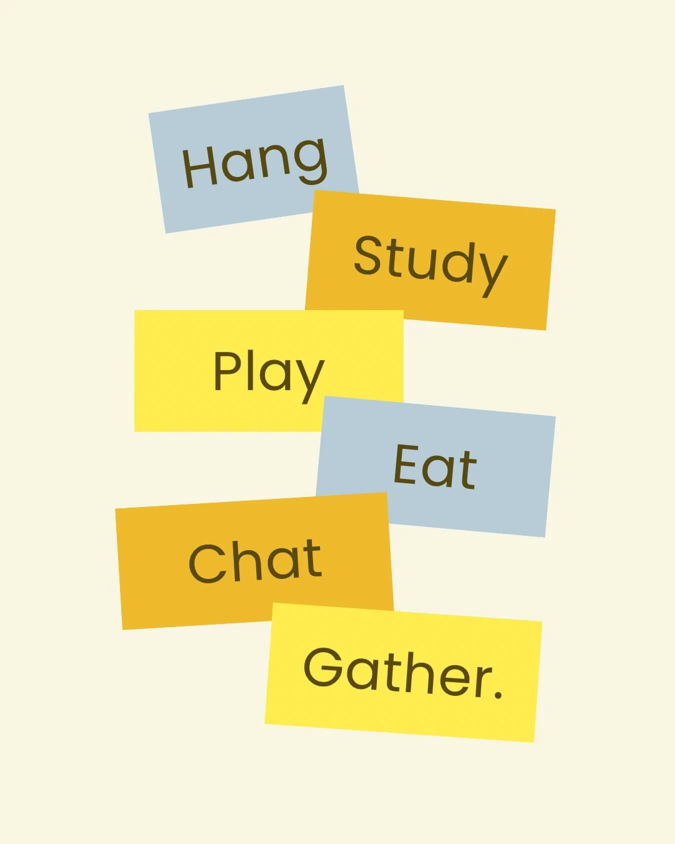 Our hope is to fill these open times: 

💙 a place to meet for group projects 
💙 a space to hang for that awkward hour after school before practice//rehearsal
💙 somewhere to go when you can&rsquo;t have friends over 
💙 where you want to go when th