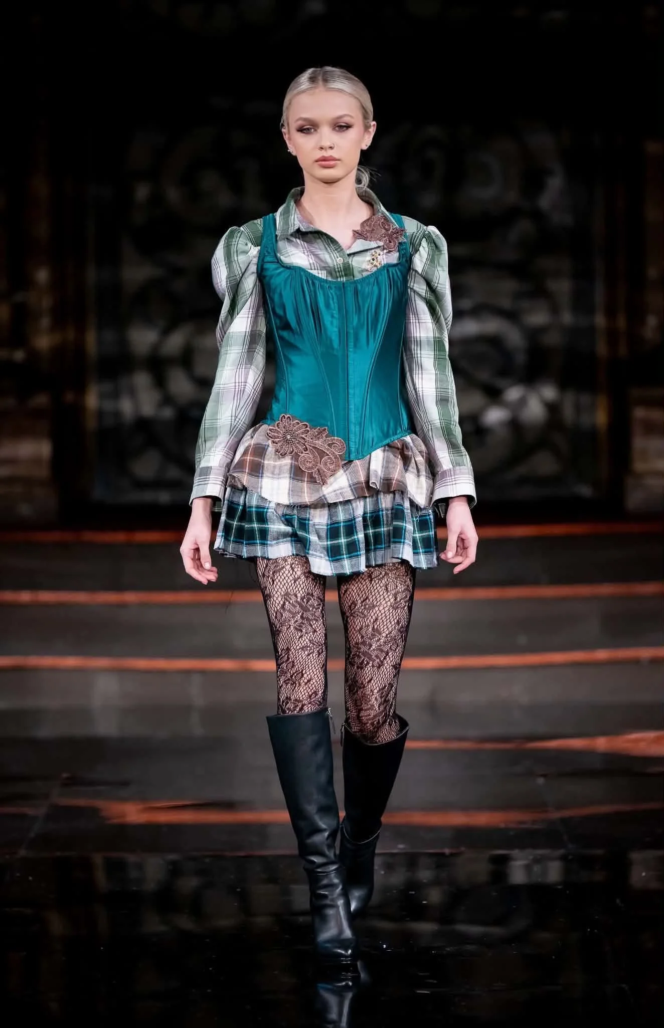 A model walks the runway for AlycesaundraL at Art Hearts Fashion, Angel Orensanz Foundation. February 15, 2026. 