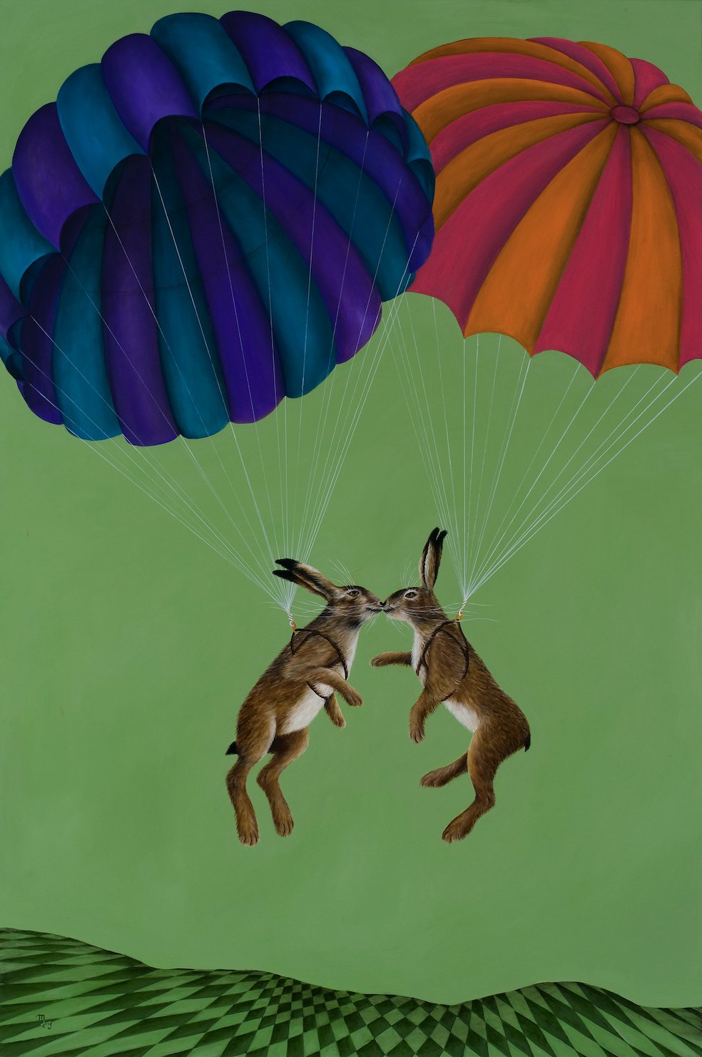 Rabbits Jumping Off a Cliff | 36" x 24" | oil on canvas