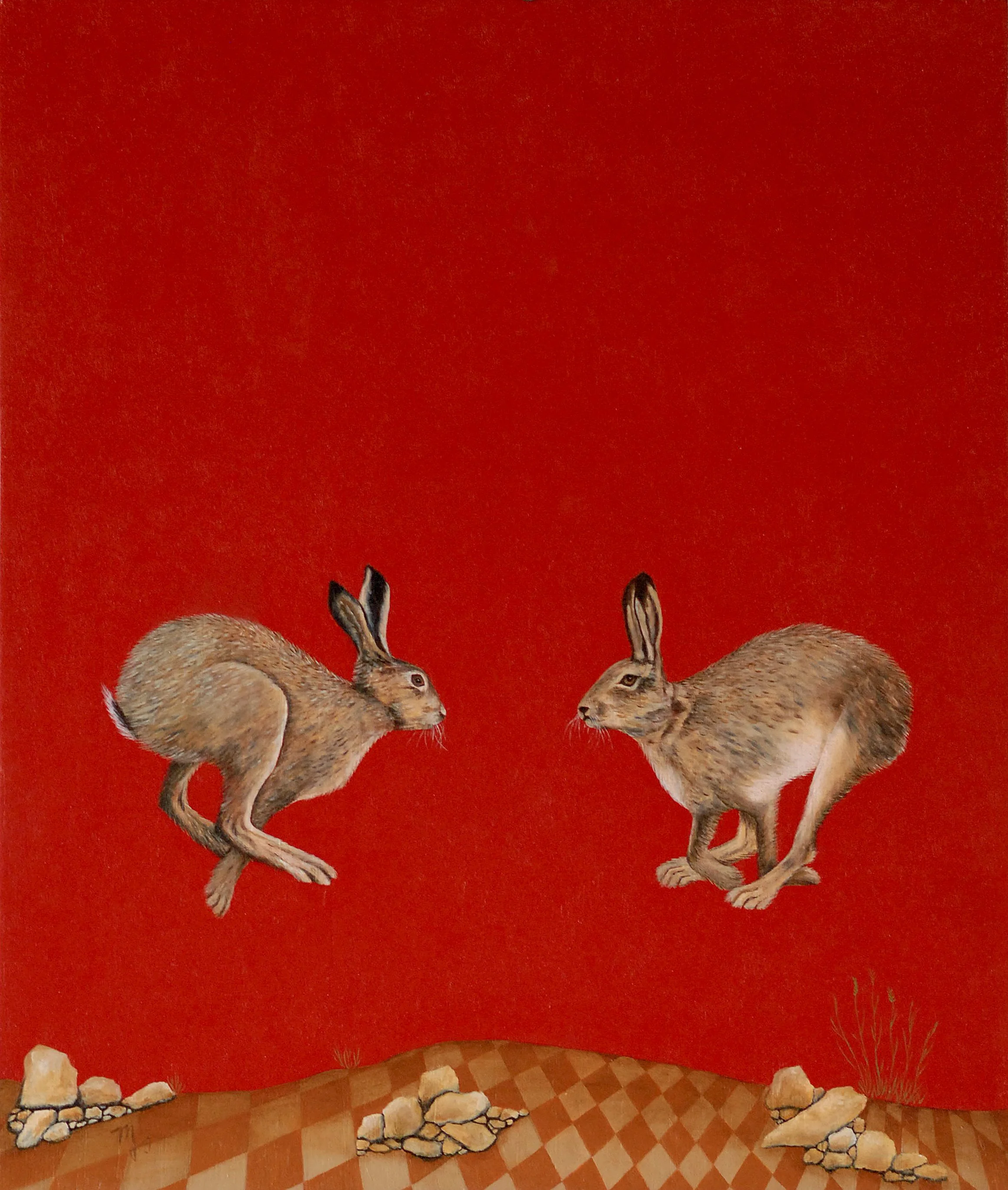 Rabbits In Red (History VIII: I Care Too, I See Through) | 13" x 11" | oil on panel