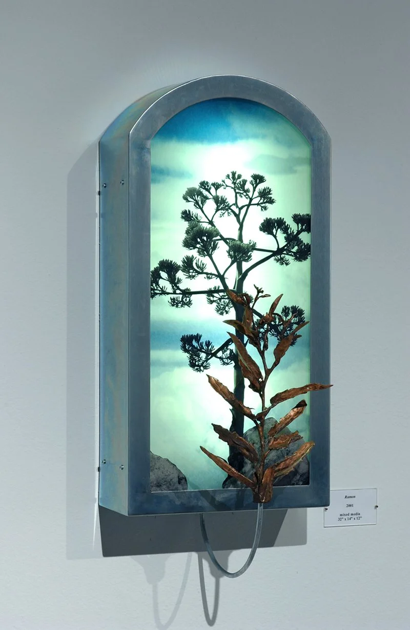 Ramon | 32" x 14" x 12" | duratrans print, zinc plated steel, bronze, light, Plexiglas
